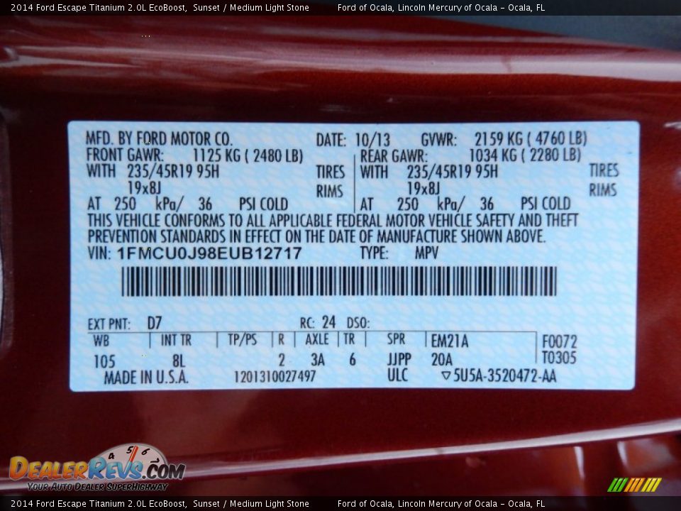 2014 Ford Escape Titanium 2.0L EcoBoost Sunset / Medium Light Stone Photo #12