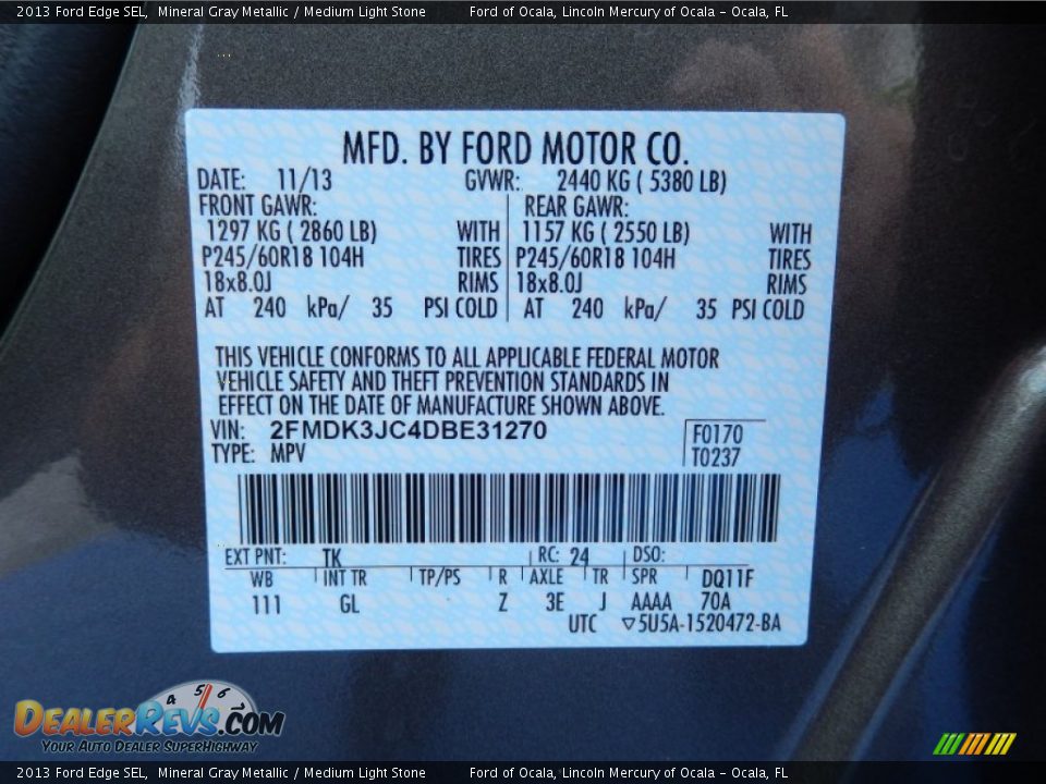 2013 Ford Edge SEL Mineral Gray Metallic / Medium Light Stone Photo #12