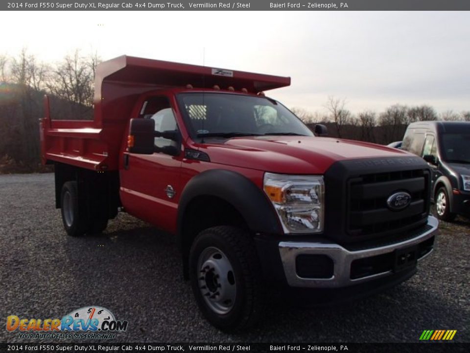 2014 Ford F550 Super Duty XL Regular Cab 4x4 Dump Truck Vermillion Red / Steel Photo #2