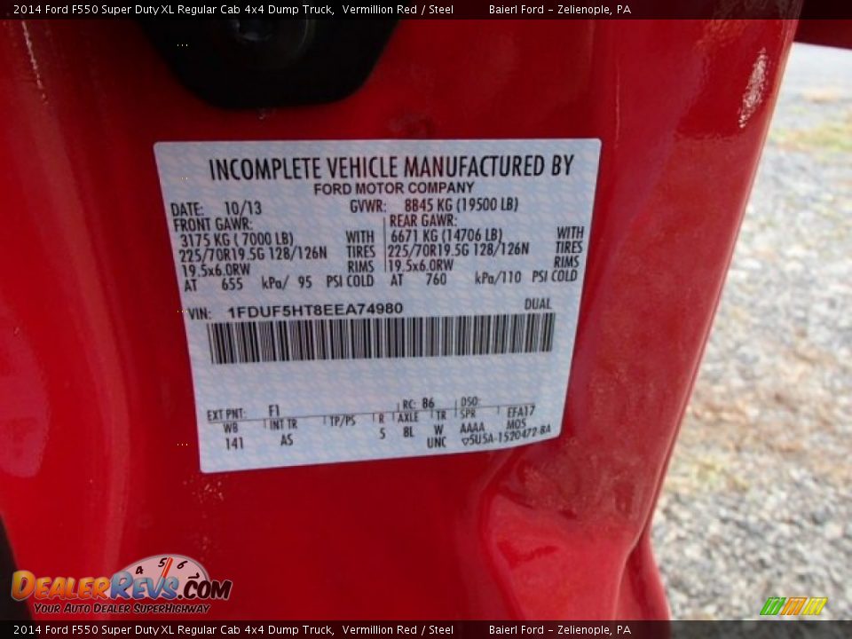 2014 Ford F550 Super Duty XL Regular Cab 4x4 Dump Truck Vermillion Red / Steel Photo #20