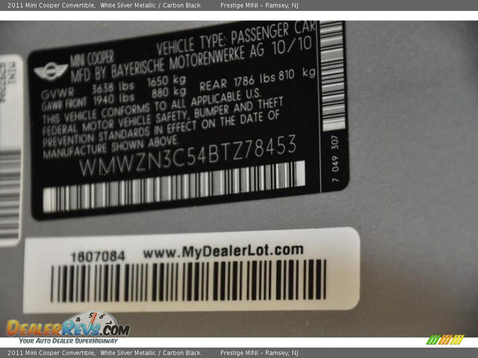 2011 Mini Cooper Convertible White Silver Metallic / Carbon Black Photo #22