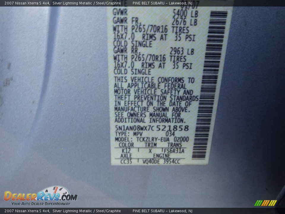 2007 Nissan Xterra S 4x4 Silver Lightning Metallic / Steel/Graphite Photo #25