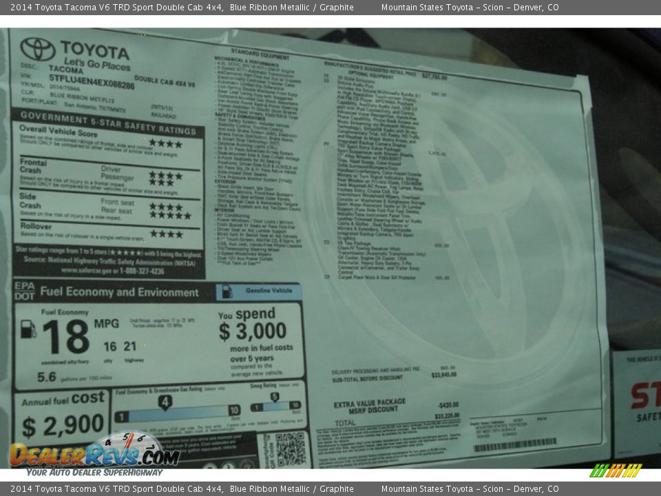 2014 Toyota Tacoma V6 TRD Sport Double Cab 4x4 Blue Ribbon Metallic / Graphite Photo #10