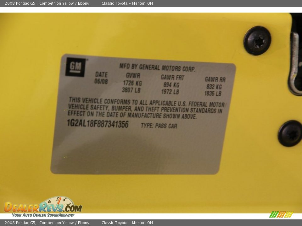 2008 Pontiac G5 Competition Yellow / Ebony Photo #15