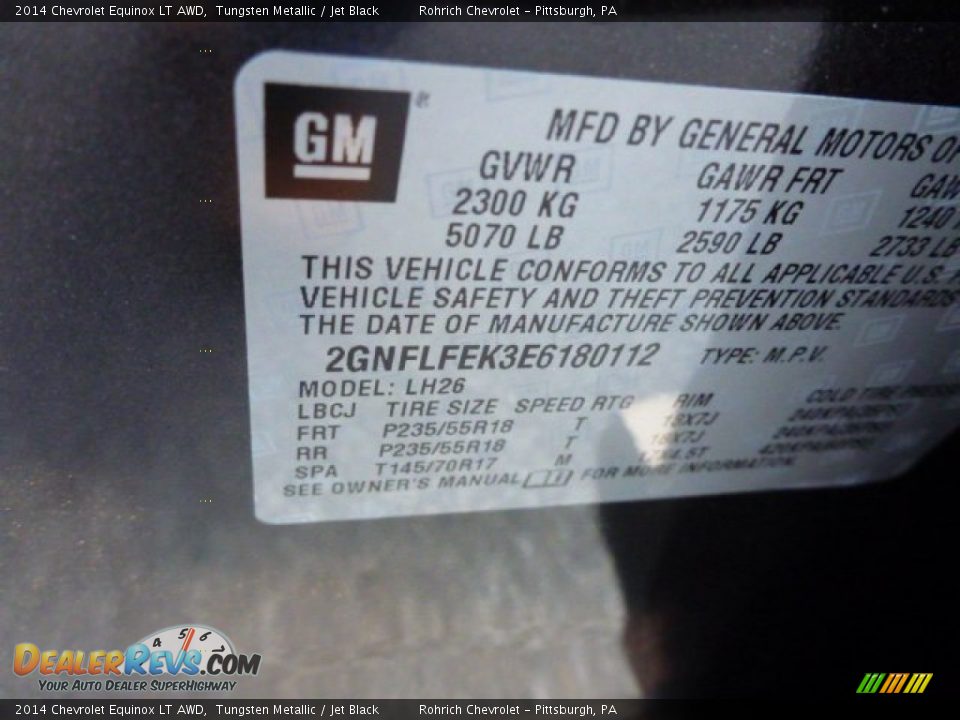 2014 Chevrolet Equinox LT AWD Tungsten Metallic / Jet Black Photo #16
