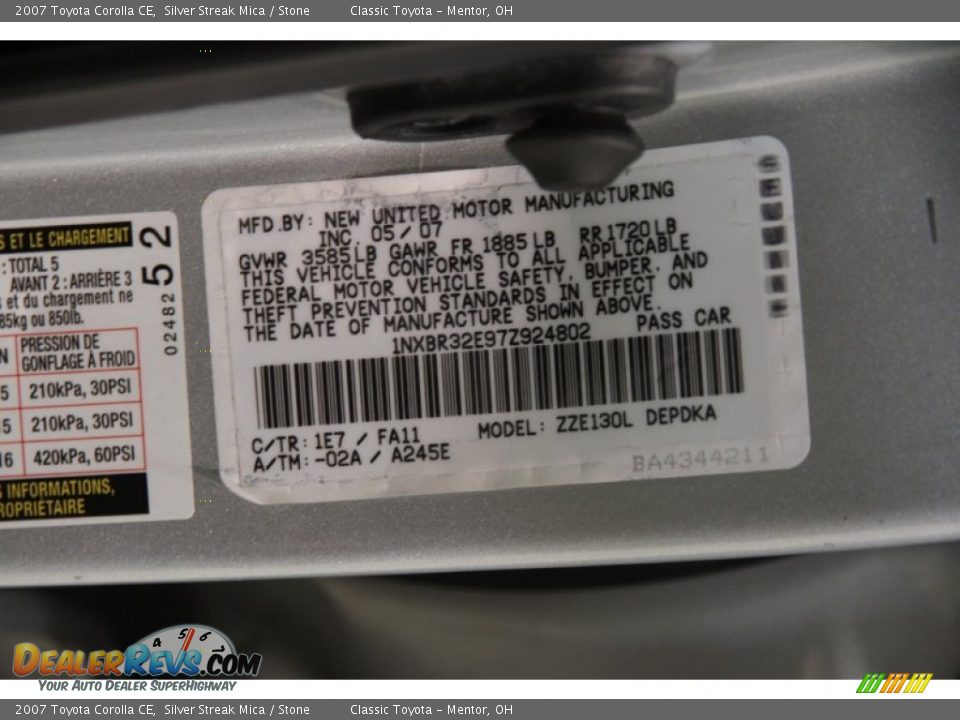 2007 Toyota Corolla CE Silver Streak Mica / Stone Photo #15
