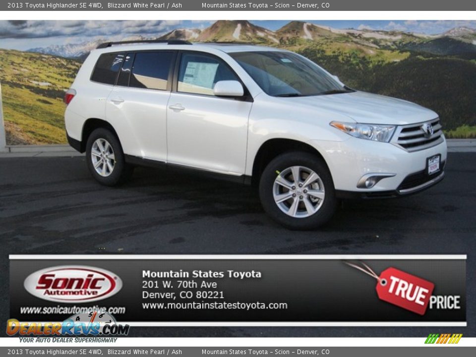 2013 Toyota Highlander SE 4WD Blizzard White Pearl / Ash Photo #1