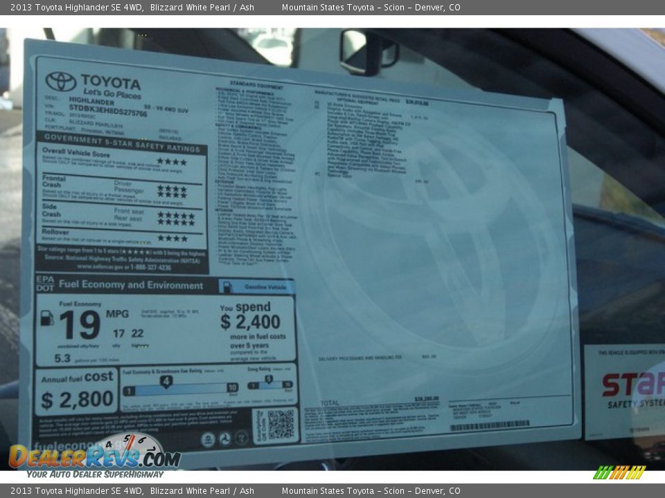 2013 Toyota Highlander SE 4WD Blizzard White Pearl / Ash Photo #10