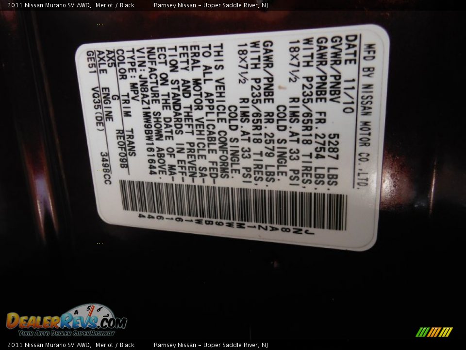2011 Nissan Murano SV AWD Merlot / Black Photo #27