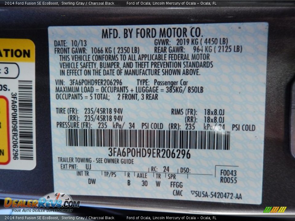 2014 Ford Fusion SE EcoBoost Sterling Gray / Charcoal Black Photo #12