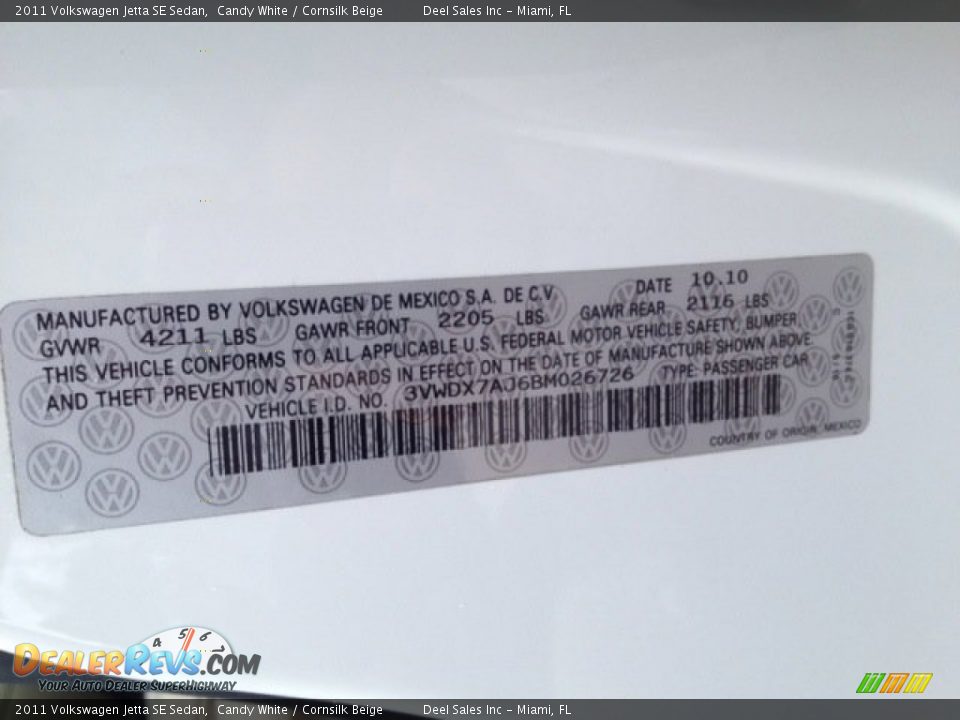 2011 Volkswagen Jetta SE Sedan Candy White / Cornsilk Beige Photo #14
