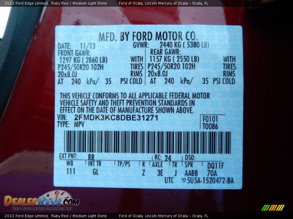 2013 Ford Edge Limited Ruby Red / Medium Light Stone Photo #13