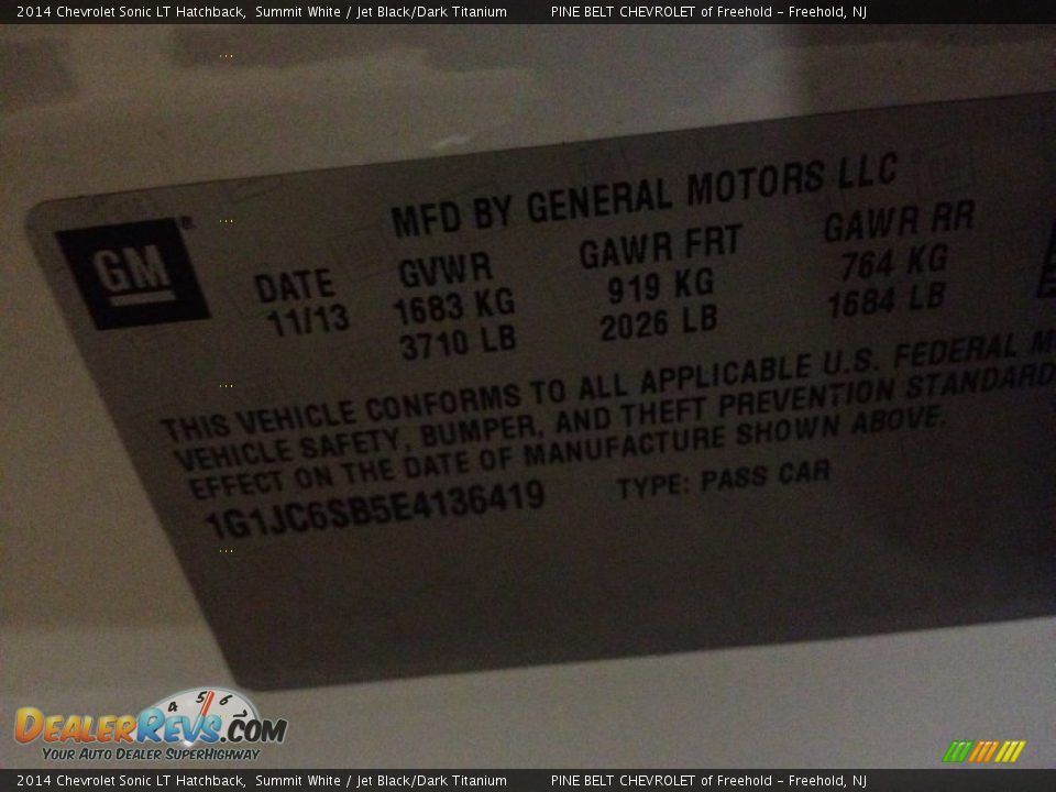 2014 Chevrolet Sonic LT Hatchback Summit White / Jet Black/Dark Titanium Photo #9