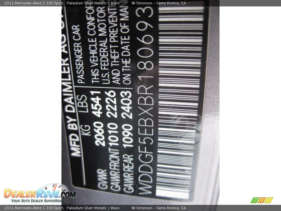 2011 Mercedes-Benz C 300 Sport Palladium Silver Metallic / Black Photo #24