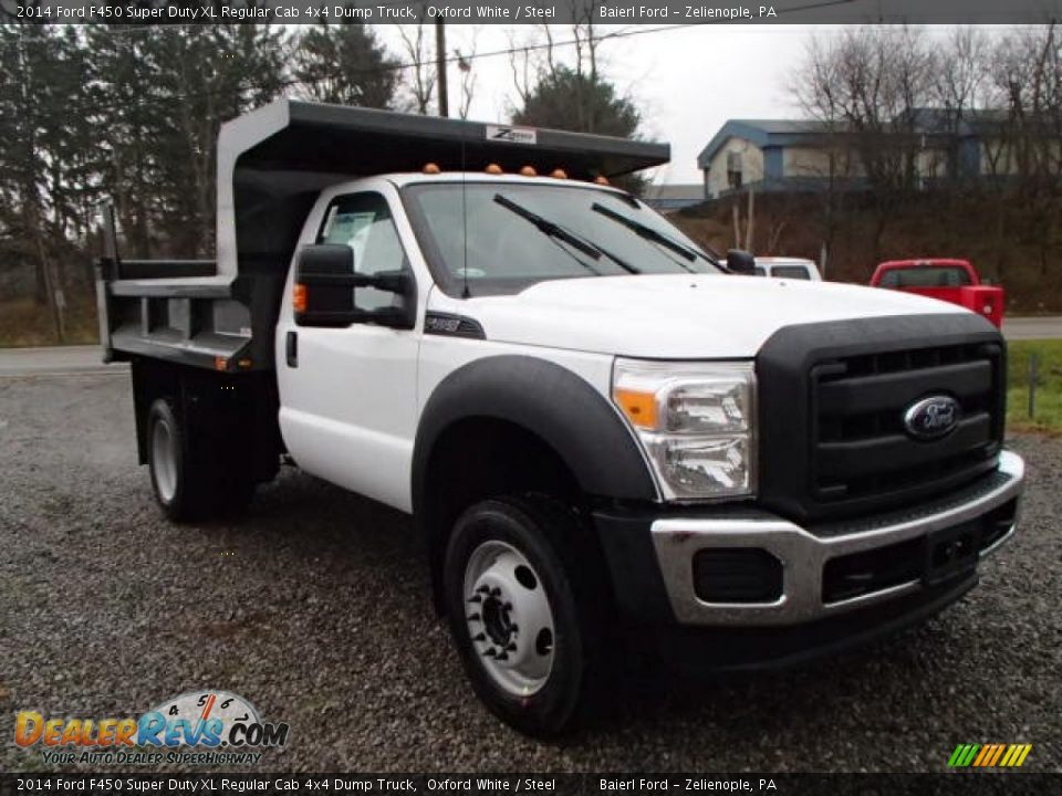 Front 3/4 View of 2014 Ford F450 Super Duty XL Regular Cab 4x4 Dump Truck Photo #2