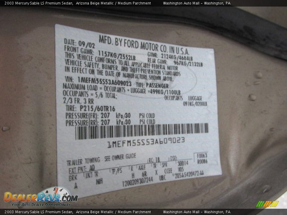 2003 Mercury Sable LS Premium Sedan Arizona Beige Metallic / Medium Parchment Photo #19