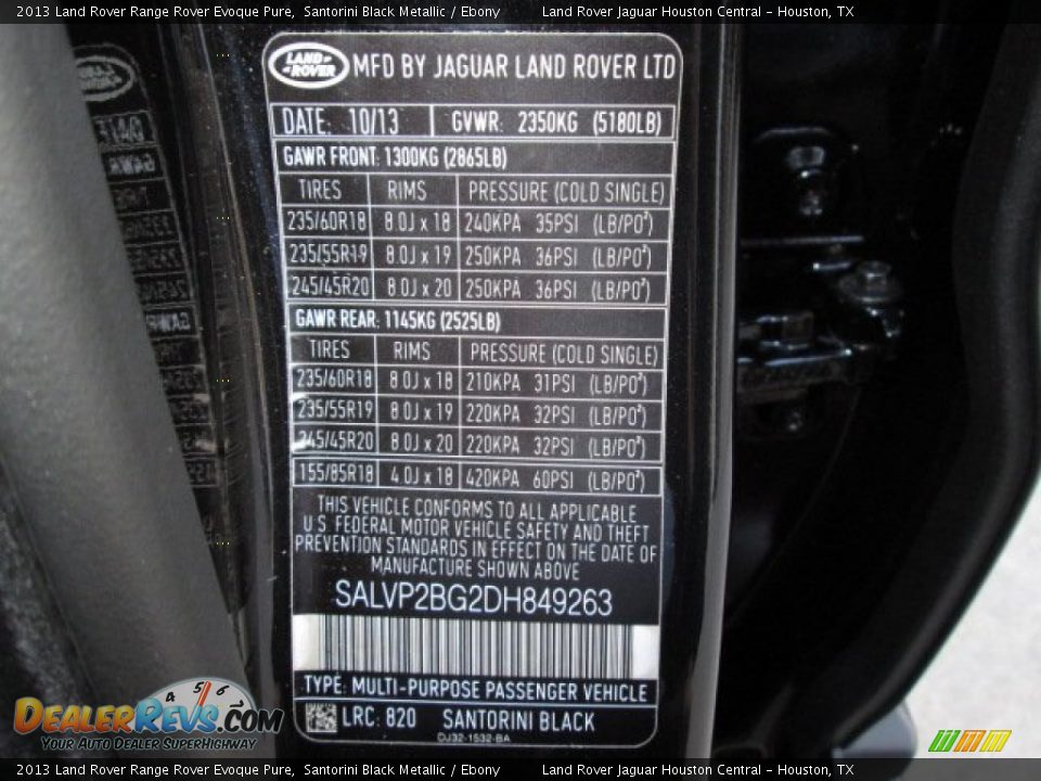 2013 Land Rover Range Rover Evoque Pure Santorini Black Metallic / Ebony Photo #21