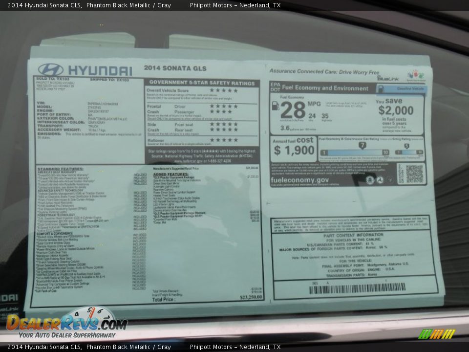 2014 Hyundai Sonata GLS Phantom Black Metallic / Gray Photo #30