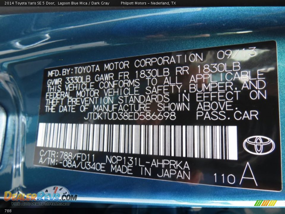 Toyota Color Code 788 Lagoon Blue Mica