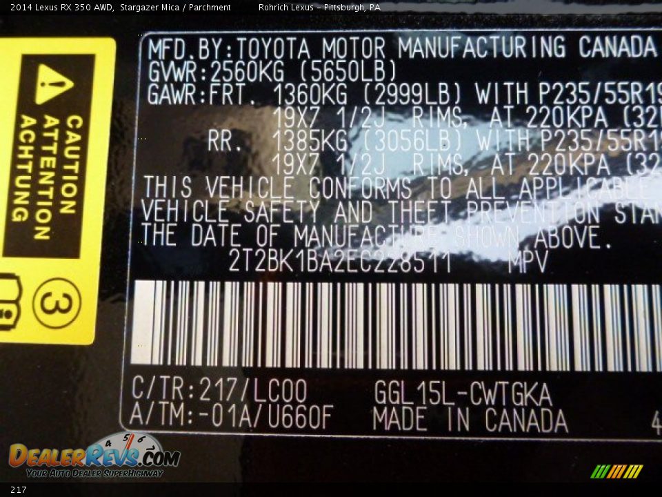 Lexus Color Code 217 Stargazer Mica