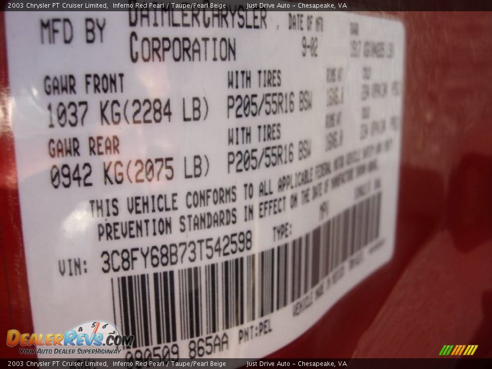 2003 Chrysler PT Cruiser Limited Inferno Red Pearl / Taupe/Pearl Beige Photo #25