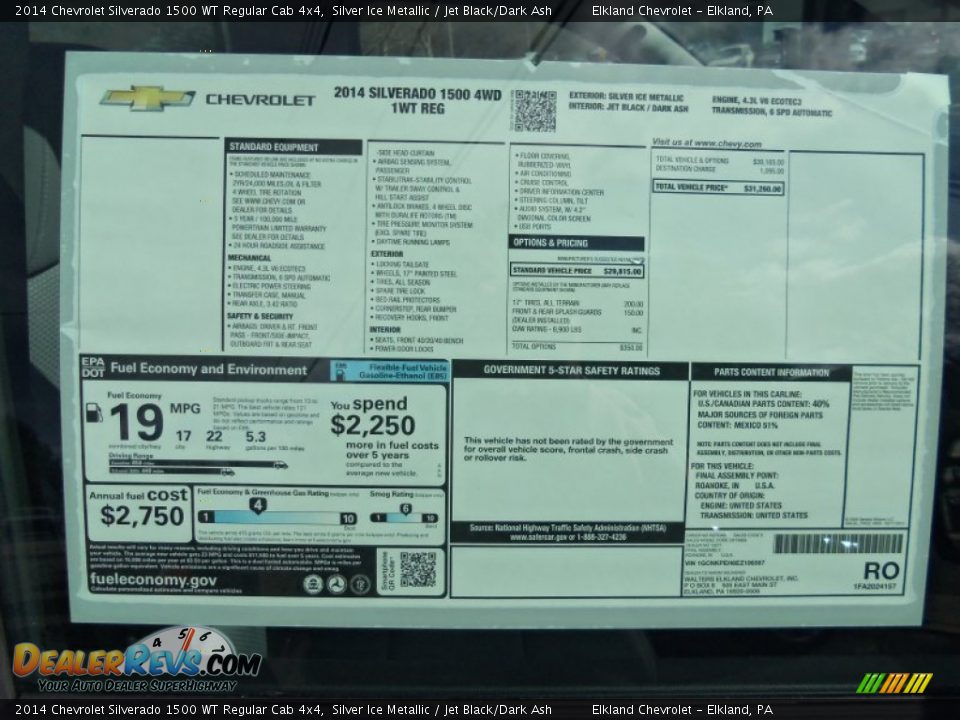 2014 Chevrolet Silverado 1500 WT Regular Cab 4x4 Silver Ice Metallic / Jet Black/Dark Ash Photo #12