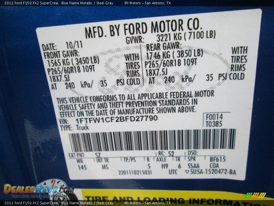 2011 Ford F150 FX2 SuperCrew Blue Flame Metallic / Steel Gray Photo #14