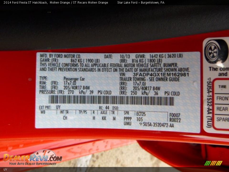 Ford Color Code UY Molten Orange