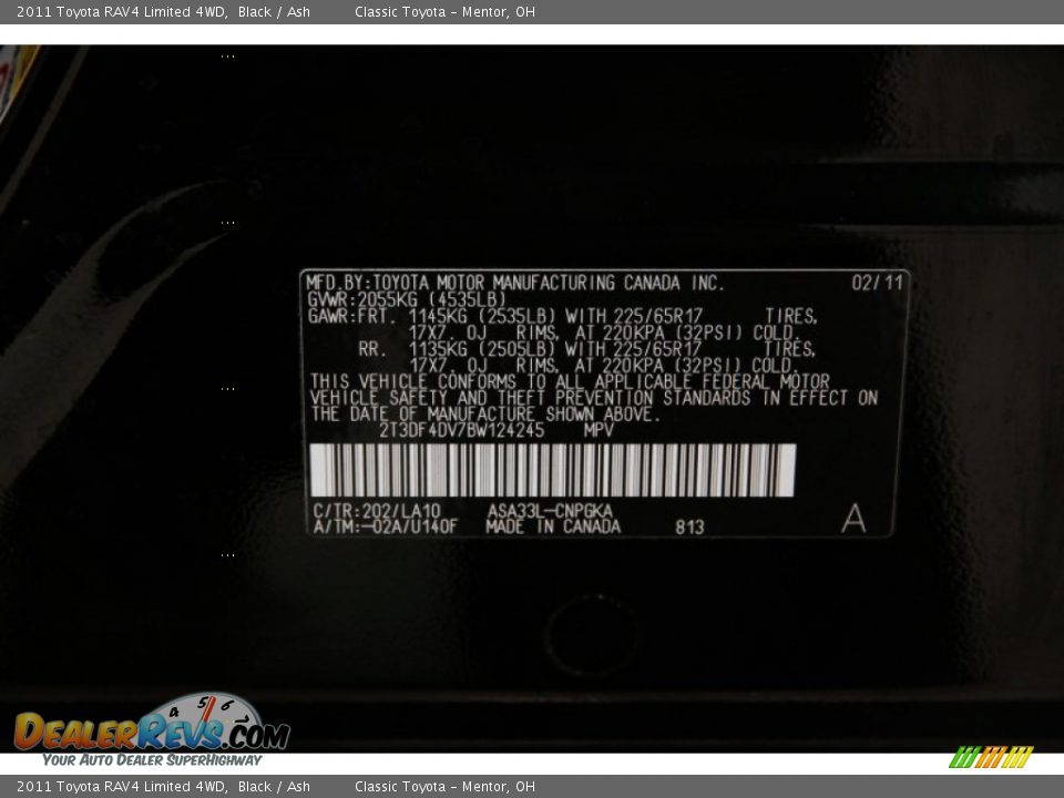 2011 Toyota RAV4 Limited 4WD Black / Ash Photo #17