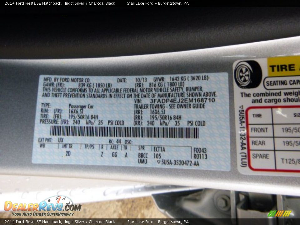 2014 Ford Fiesta SE Hatchback Ingot Silver / Charcoal Black Photo #20