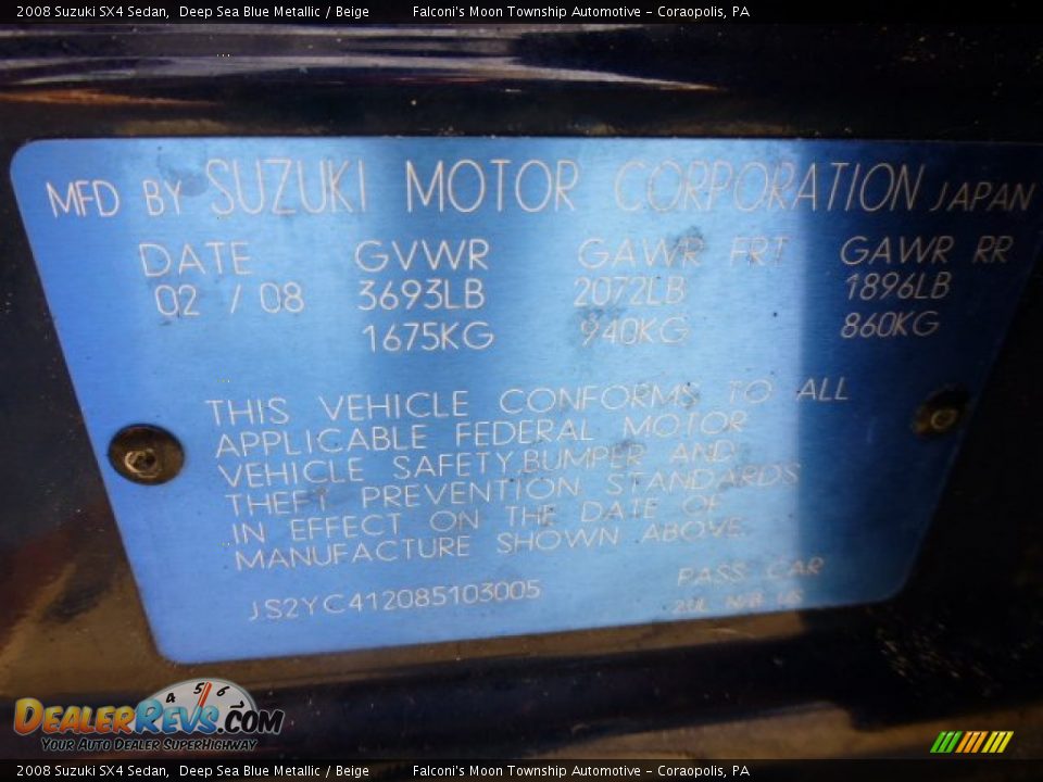 2008 Suzuki SX4 Sedan Deep Sea Blue Metallic / Beige Photo #24