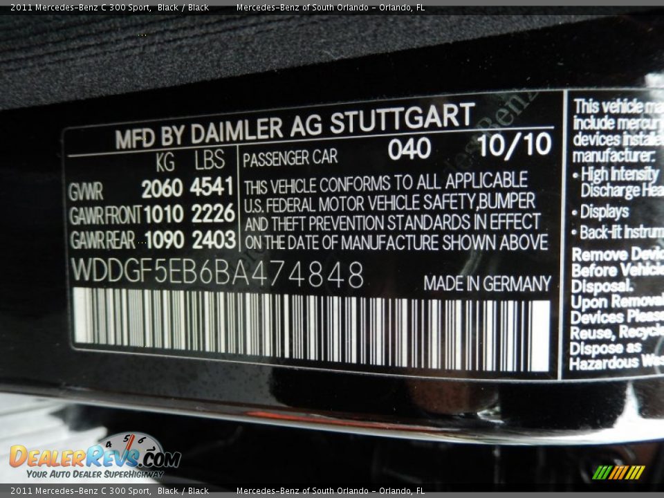 2011 Mercedes-Benz C 300 Sport Black / Black Photo #27