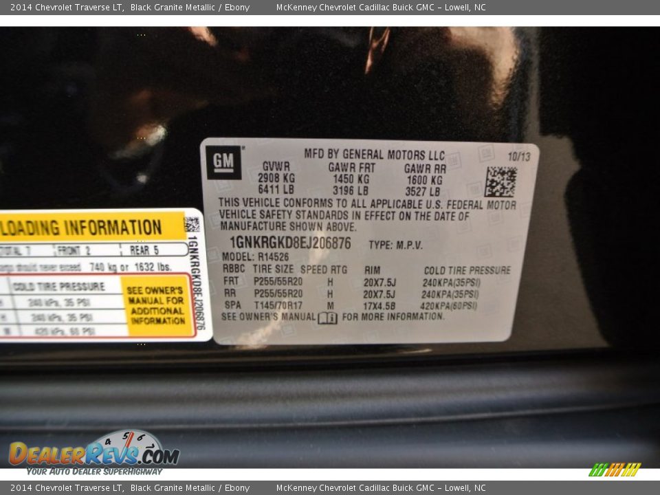 2014 Chevrolet Traverse LT Black Granite Metallic / Ebony Photo #9
