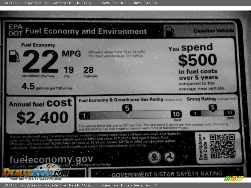 2013 Honda Odyssey LX Alabaster Silver Metallic / Gray Photo #22