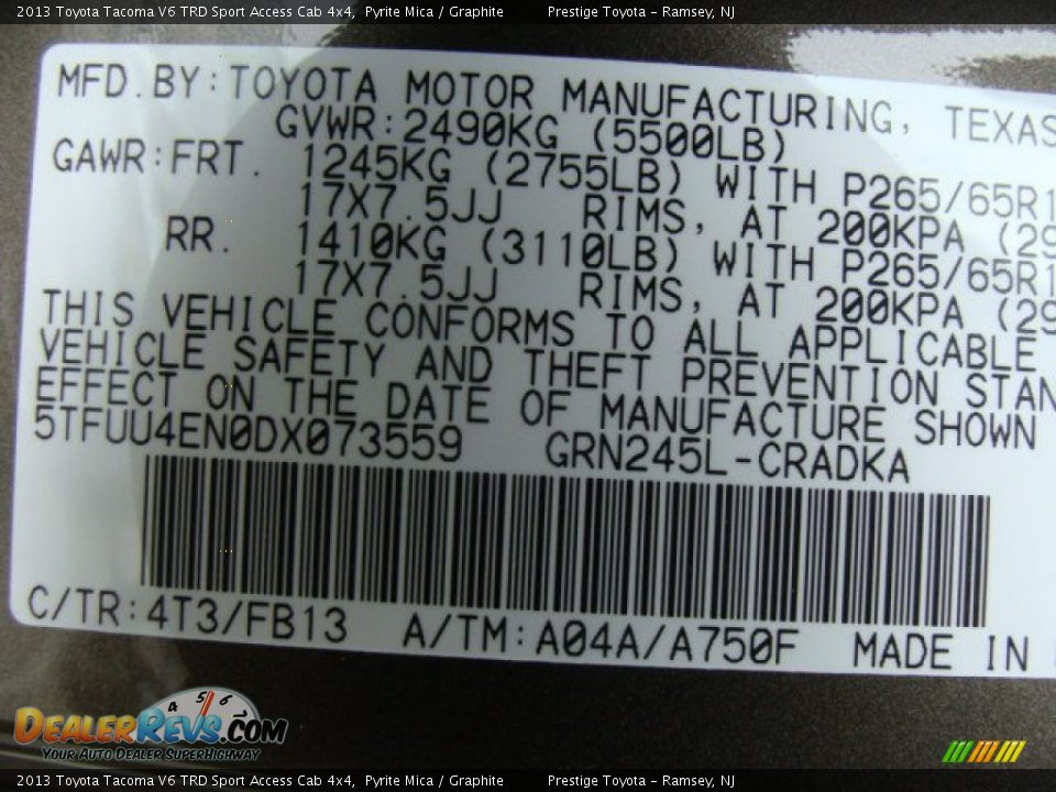 2013 Toyota Tacoma V6 TRD Sport Access Cab 4x4 Pyrite Mica / Graphite Photo #15