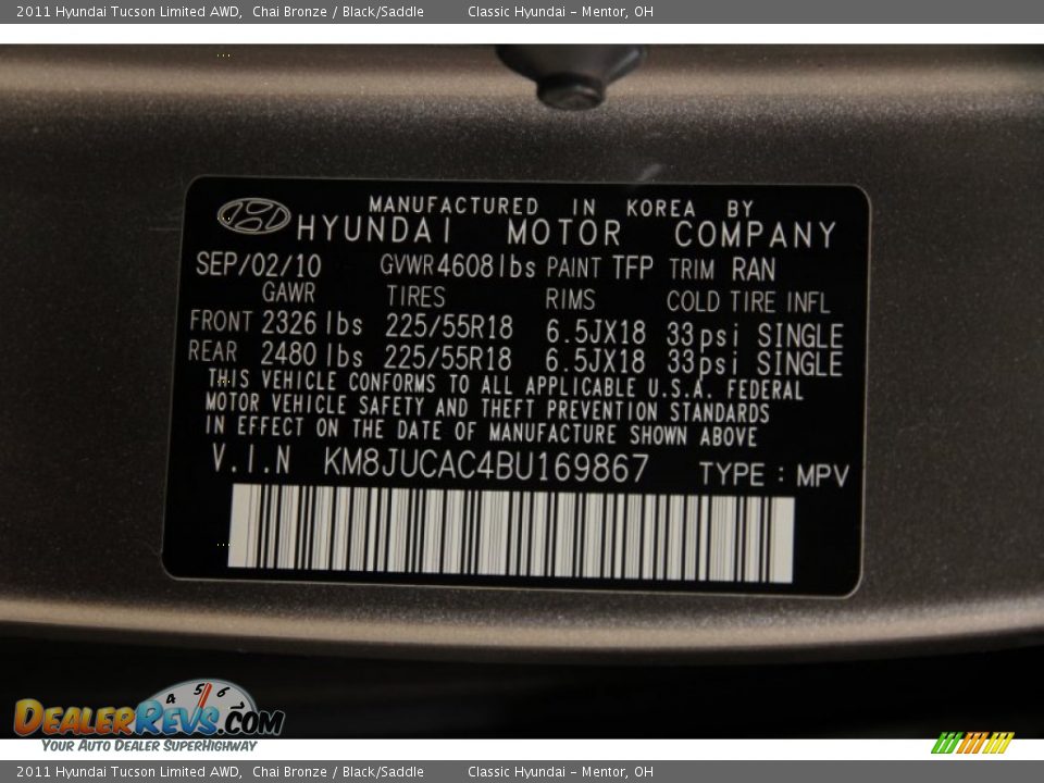 2011 Hyundai Tucson Limited AWD Chai Bronze / Black/Saddle Photo #16