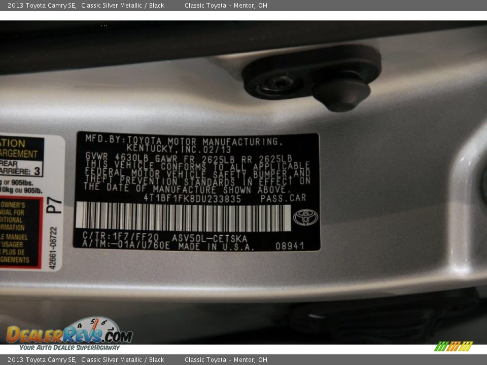 2013 Toyota Camry SE Classic Silver Metallic / Black Photo #21