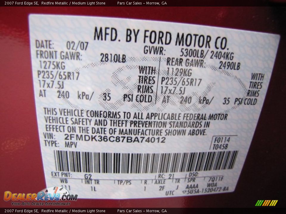 2007 Ford Edge SE Redfire Metallic / Medium Light Stone Photo #15