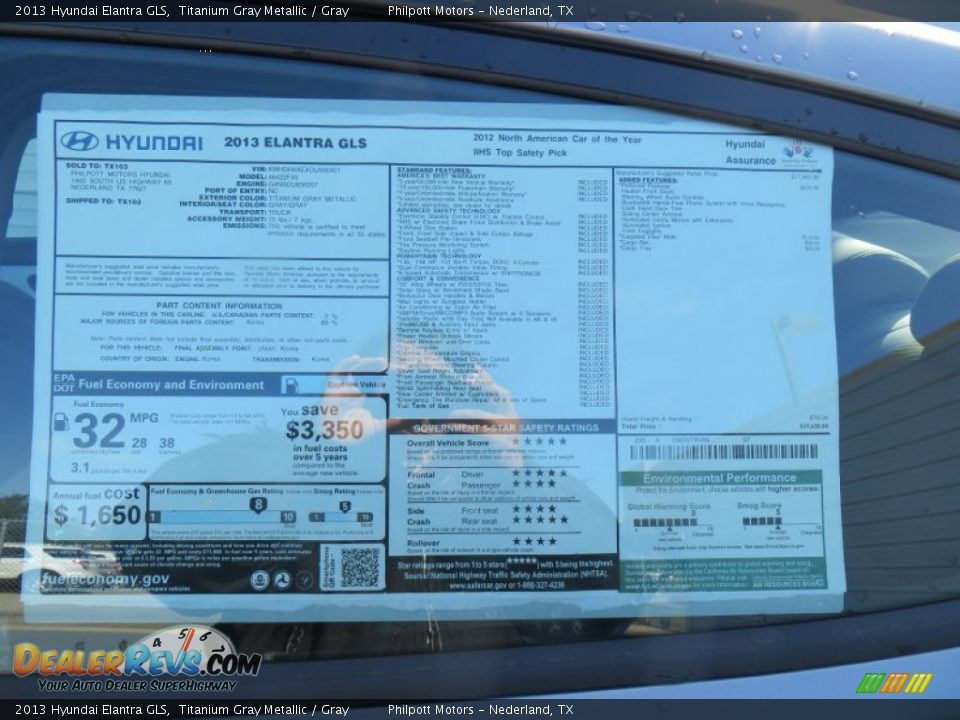 2013 Hyundai Elantra GLS Titanium Gray Metallic / Gray Photo #33