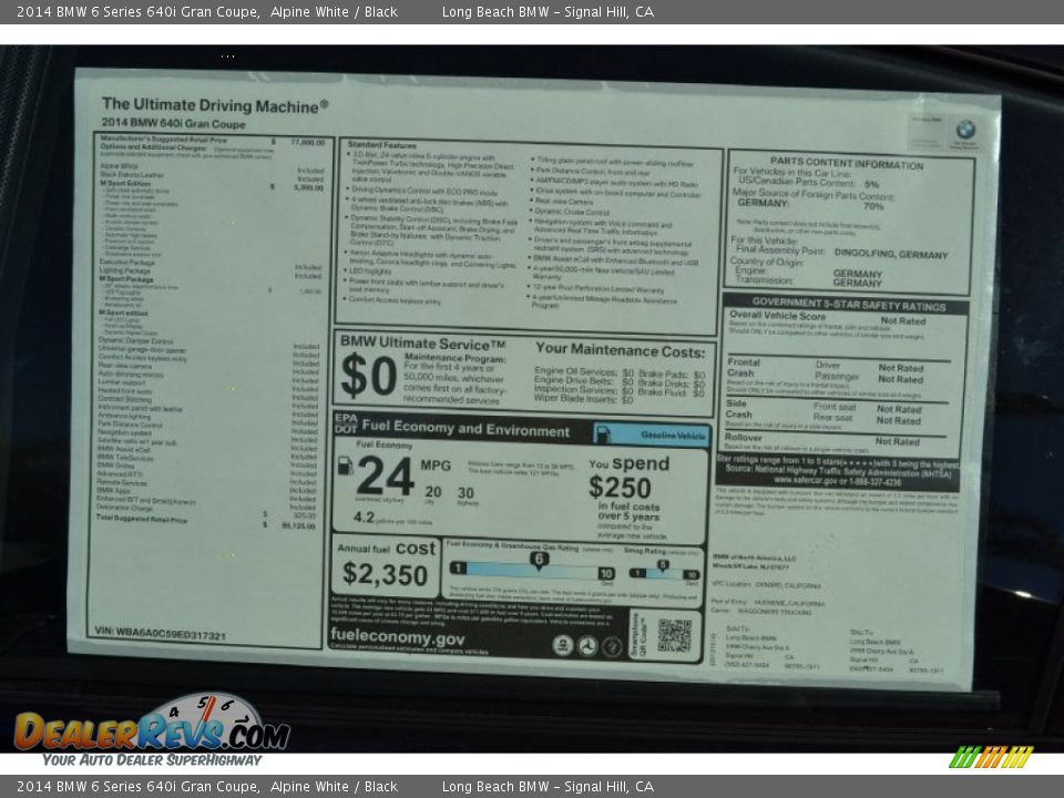 2014 BMW 6 Series 640i Gran Coupe Alpine White / Black Photo #4
