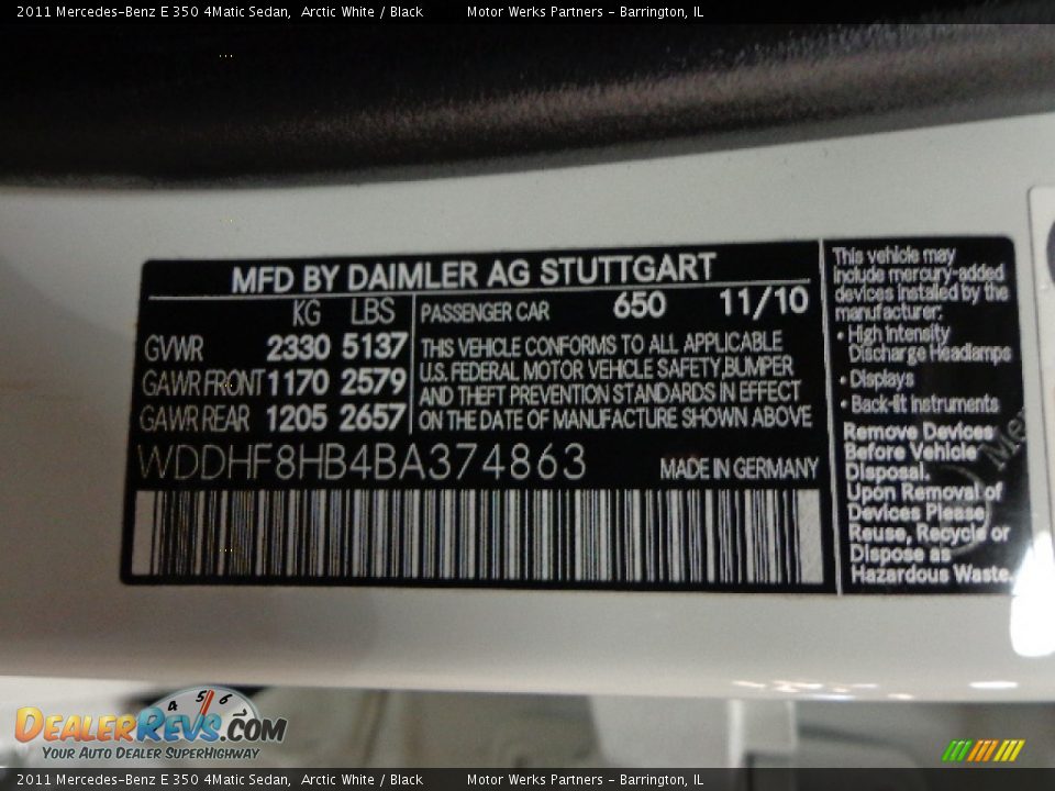 2011 Mercedes-Benz E 350 4Matic Sedan Arctic White / Black Photo #16