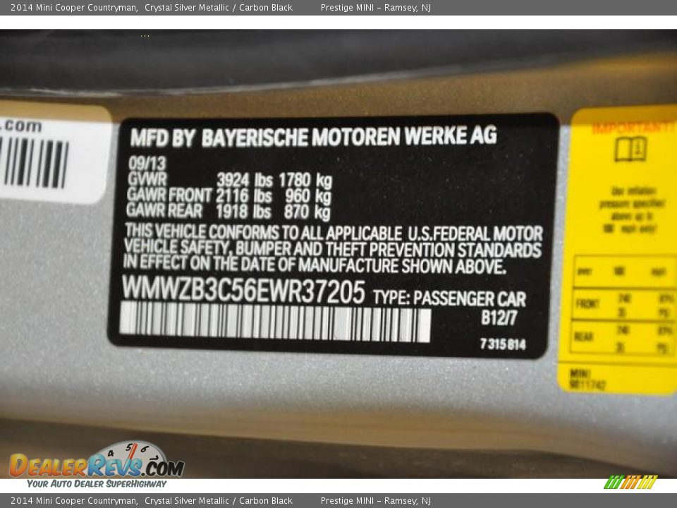 2014 Mini Cooper Countryman Crystal Silver Metallic / Carbon Black Photo #26