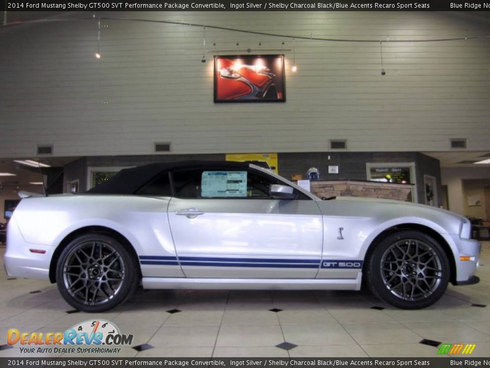 2014 Ford Mustang Shelby GT500 SVT Performance Package Convertible Ingot Silver / Shelby Charcoal Black/Blue Accents Recaro Sport Seats Photo #11