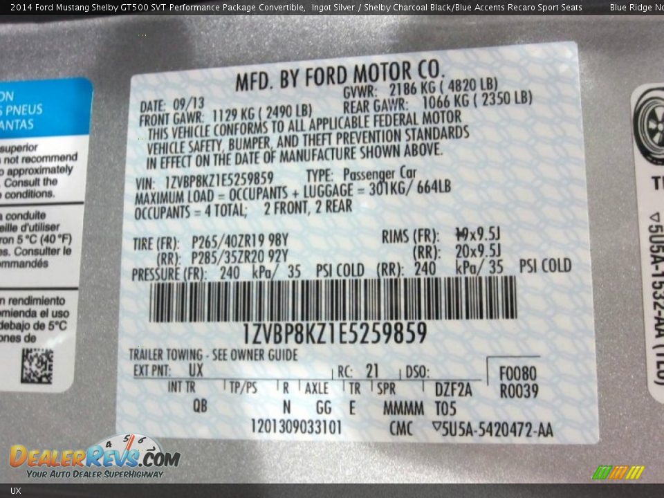 Ford Color Code UX Ingot Silver