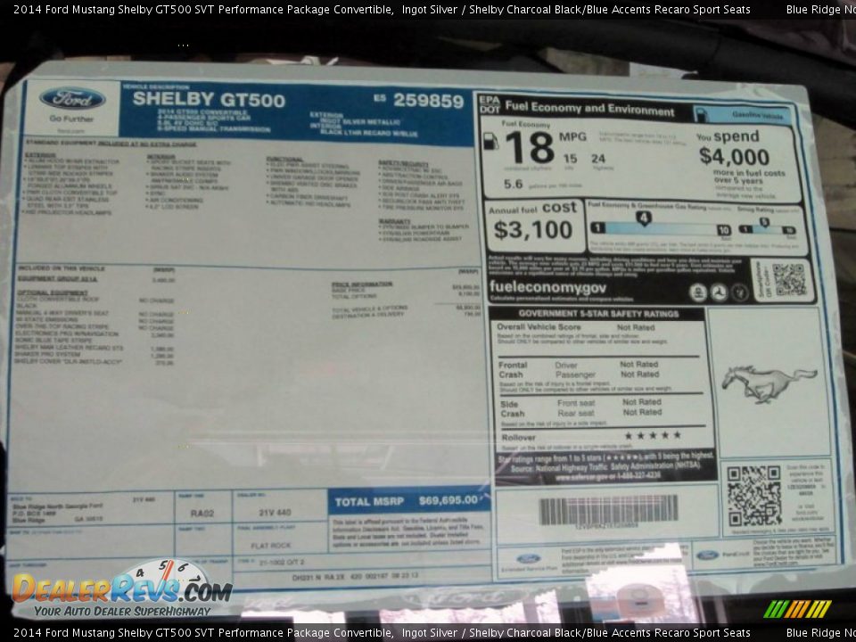 2014 Ford Mustang Shelby GT500 SVT Performance Package Convertible Window Sticker Photo #36
