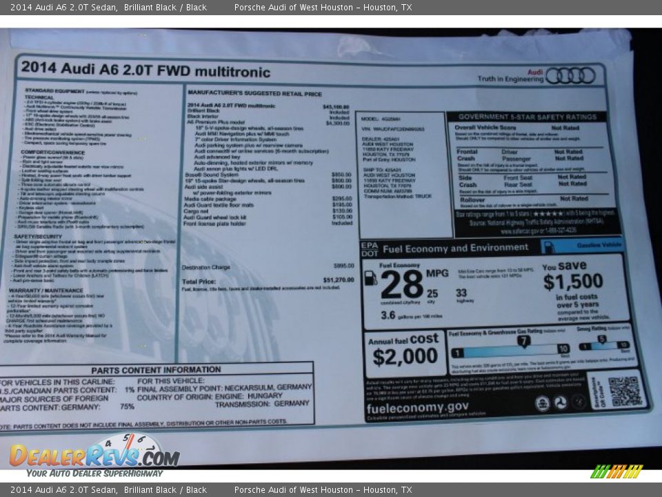 2014 Audi A6 2.0T Sedan Brilliant Black / Black Photo #36
