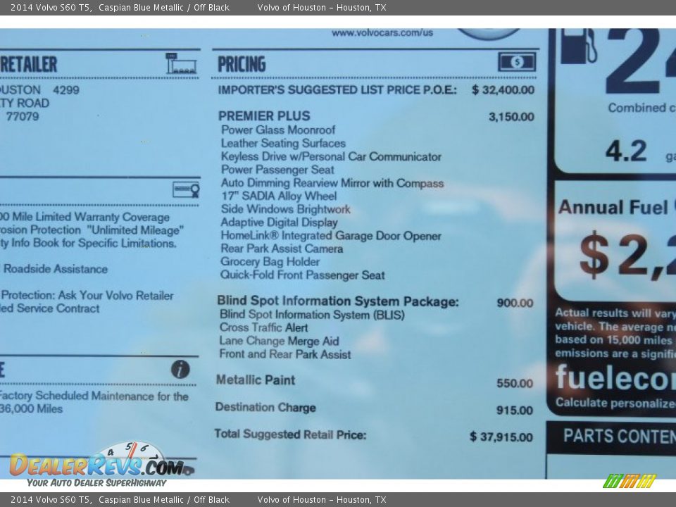 2014 Volvo S60 T5 Caspian Blue Metallic / Off Black Photo #33