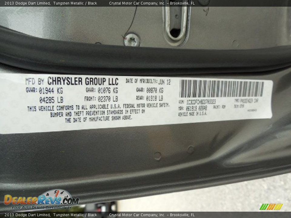 2013 Dodge Dart Limited Tungsten Metallic / Black Photo #23