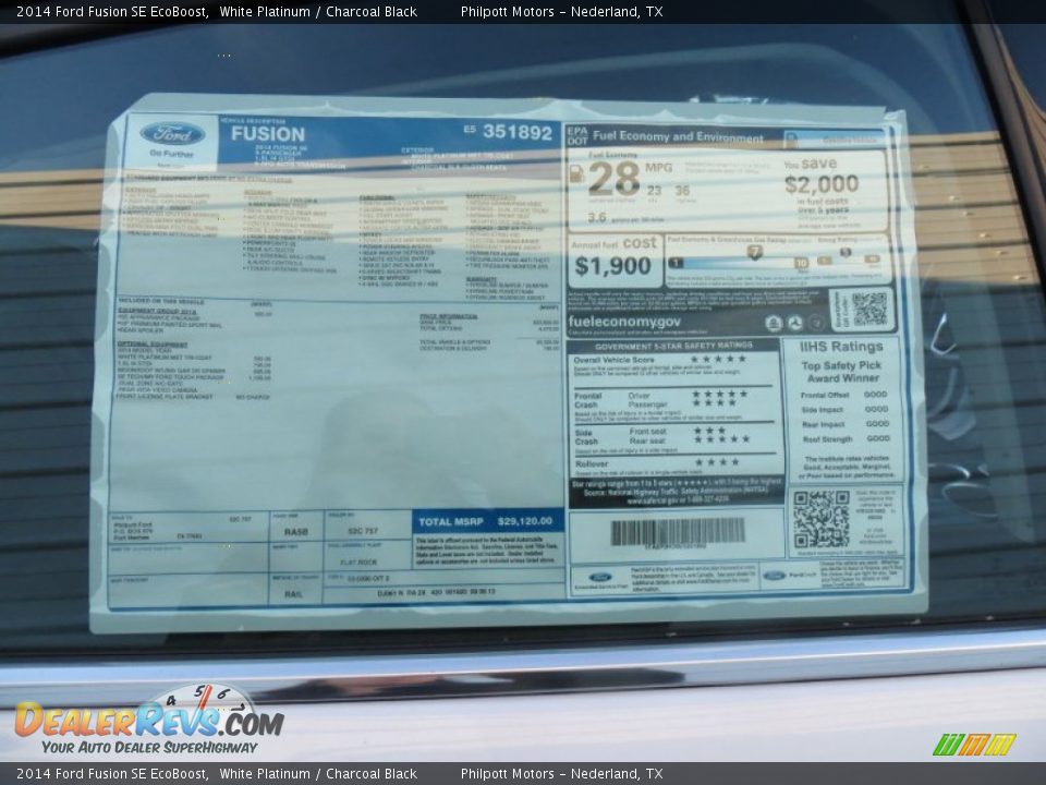 2014 Ford Fusion SE EcoBoost White Platinum / Charcoal Black Photo #35