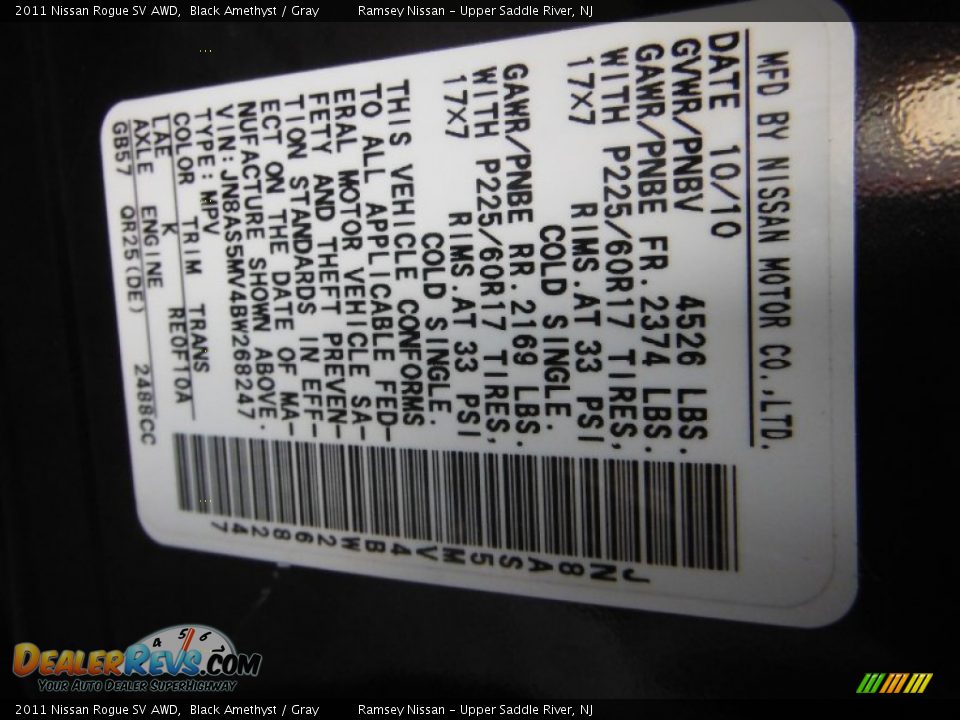 2011 Nissan Rogue SV AWD Black Amethyst / Gray Photo #25